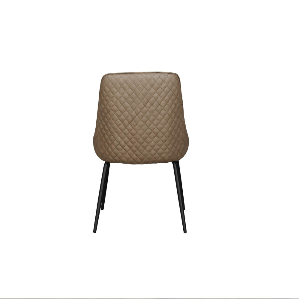 The Sadia Dining Chair in Biscuit features sleek black powder-coated metal legs for sturdy support and modern elegance.