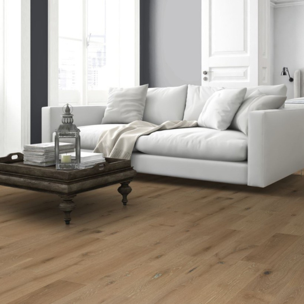 The Santorini White Oak Engineered Flooring - 15mm features warm tones, white grains, durable multi layer construction, easy to install and eco-friendly