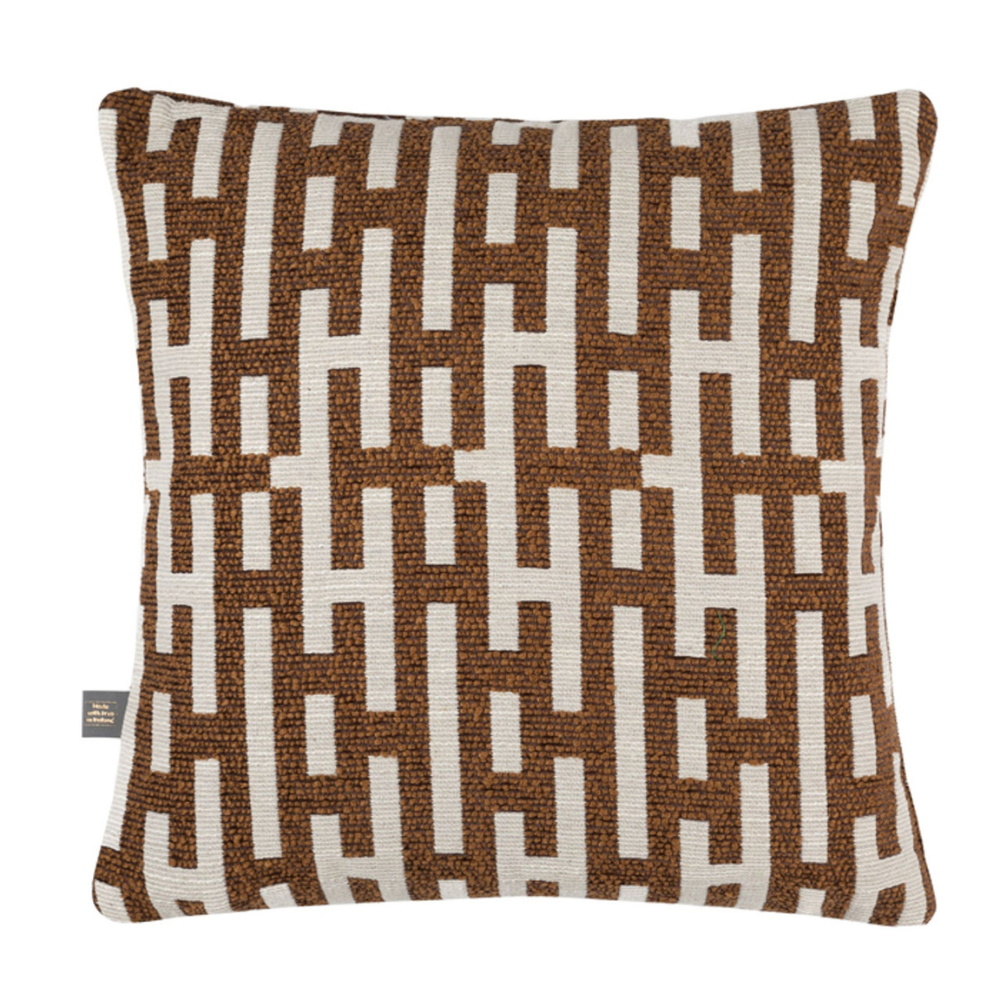 Scatter Box Cushion Hugo - 43x43cm Cognac. Crafted in Ireland with a luxurious fabric blend and feather filling for comfort and elegance. Perfect for any home.