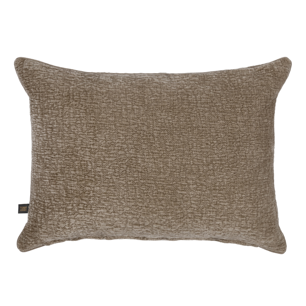 The Scatter Box Piper Natural Cushion 50x70cm features ripple-textured velvet, soft feather filling, a sleek knife-edge finish & is handcrafted in Ireland.