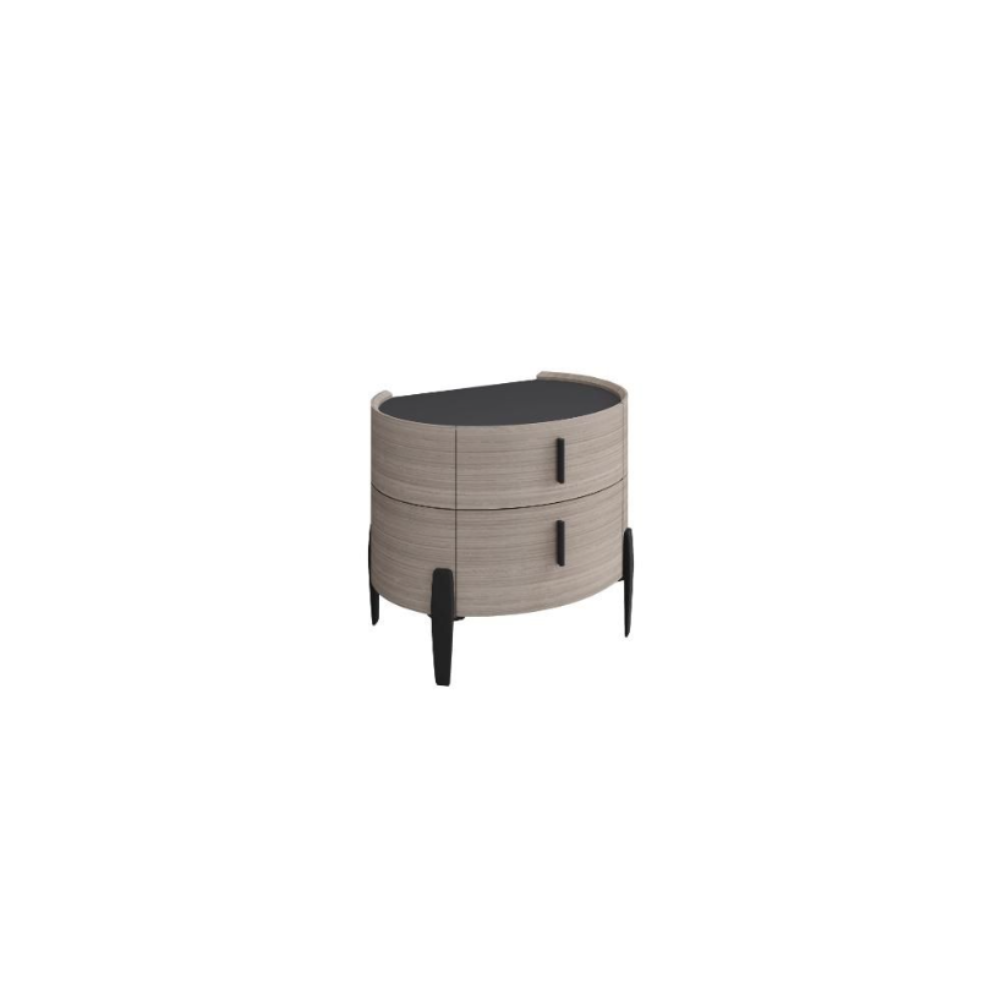 The Siena Bedside Locker features light oak and black colour, showcases a modern design complemented by soft-closing drawers.
