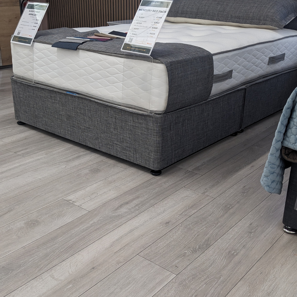 Respa Sleep Tight Divan in Linen Steel in elegant, durable, and supportive base offering timeless style and trusted Irish craftsmanship