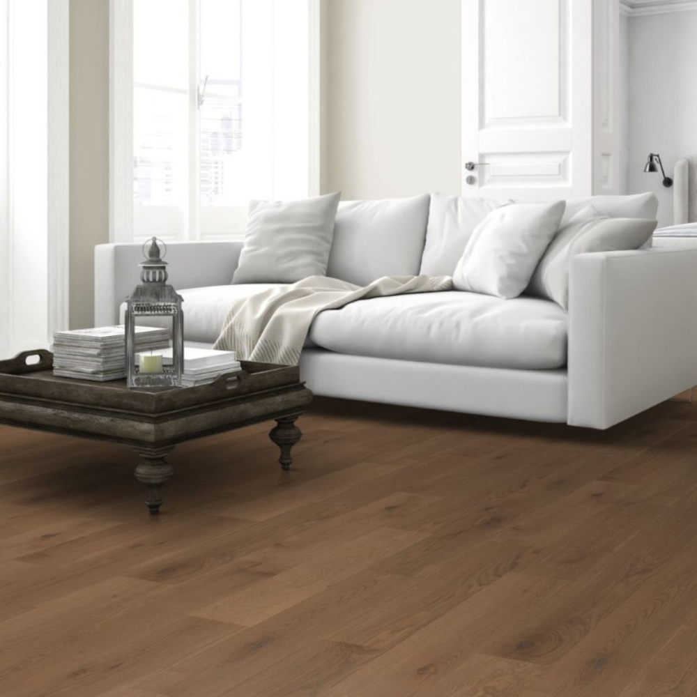 The Smoked White Oak Engineered Flooring - 15mm features rich smoked tones, soft white grain, easy installation and durable European design