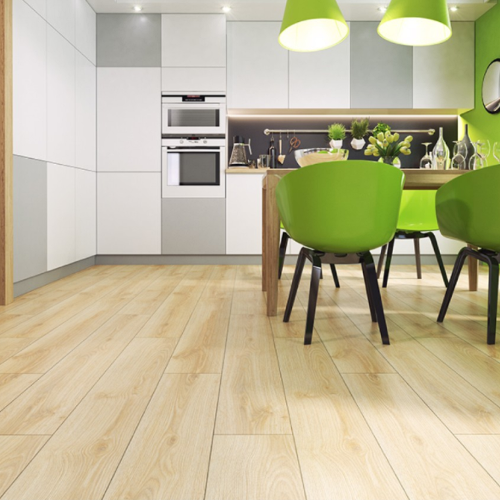The Sound Soul Oak Laminate Flooring - 12mm, AC5-rated, 3D texture, seamless installation, and underfloor heating compatible.