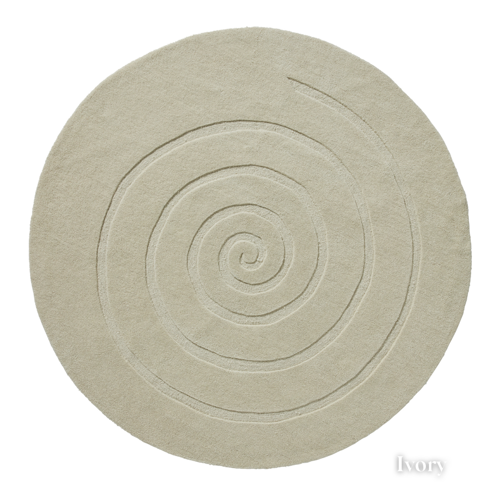 Create a cozy vibe with the Spiral Plain Hand-Tufted Wool Rugs offering thick, high-quality wool in Ivory and Gold, with a plush 1.10cm pile.
