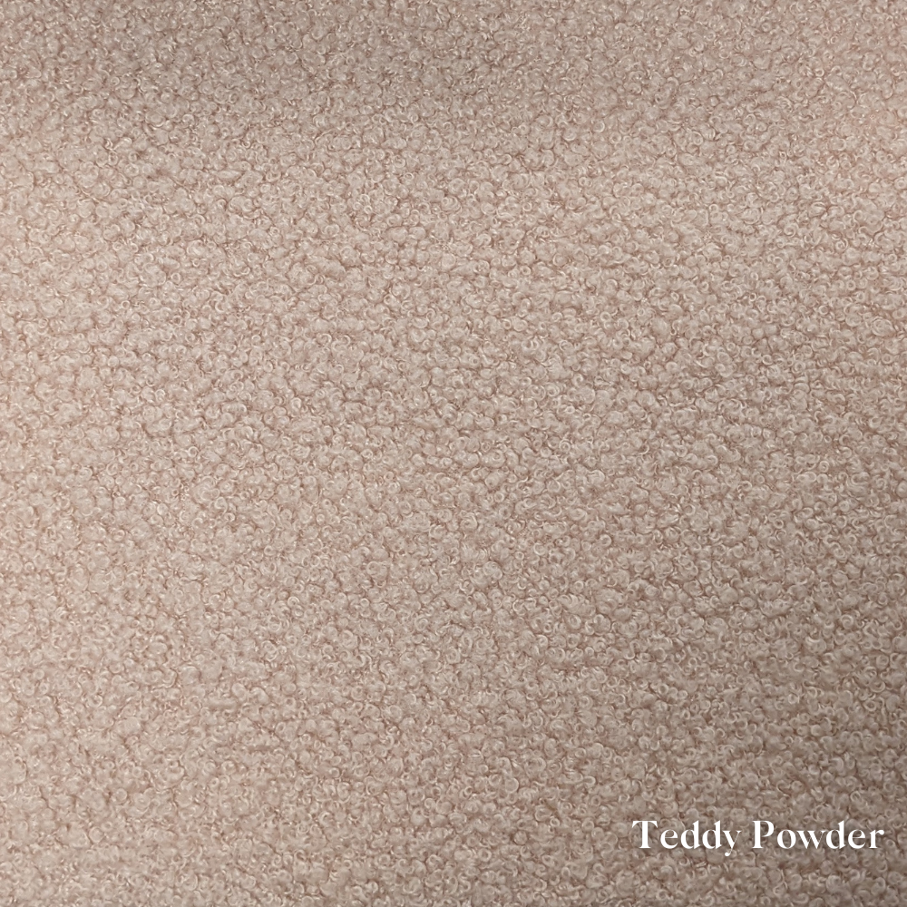 Teddy Powder fabric swatch, a soft pastel pink with fluffy texture, available for Faith & Ethan Headboards and Divans