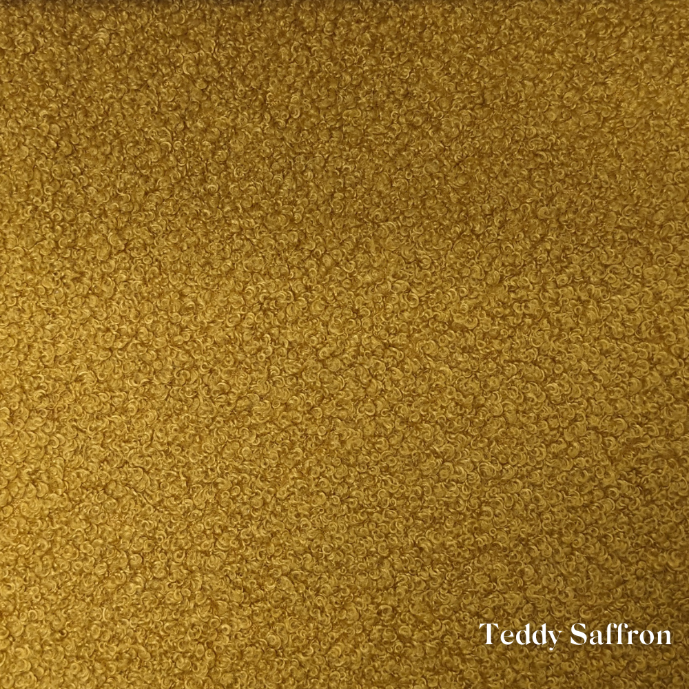 Teddy Saffron fabric swatch, a warm yellow with teddy style texture, available for Faith & Ethan Headboards and Divans