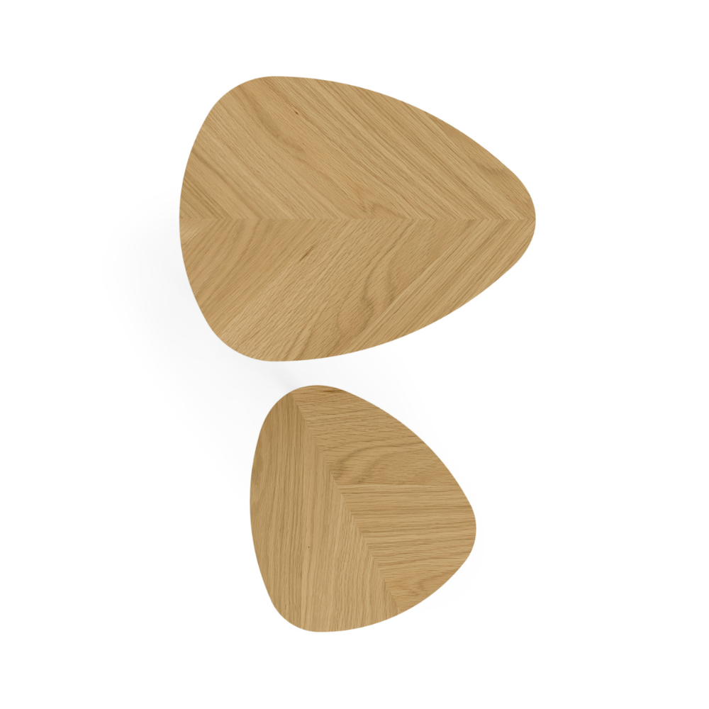 The Valencia Nest of Tables features a sleek high gloss finish and unique triangular oval tops, combining modern style with space saving practicality