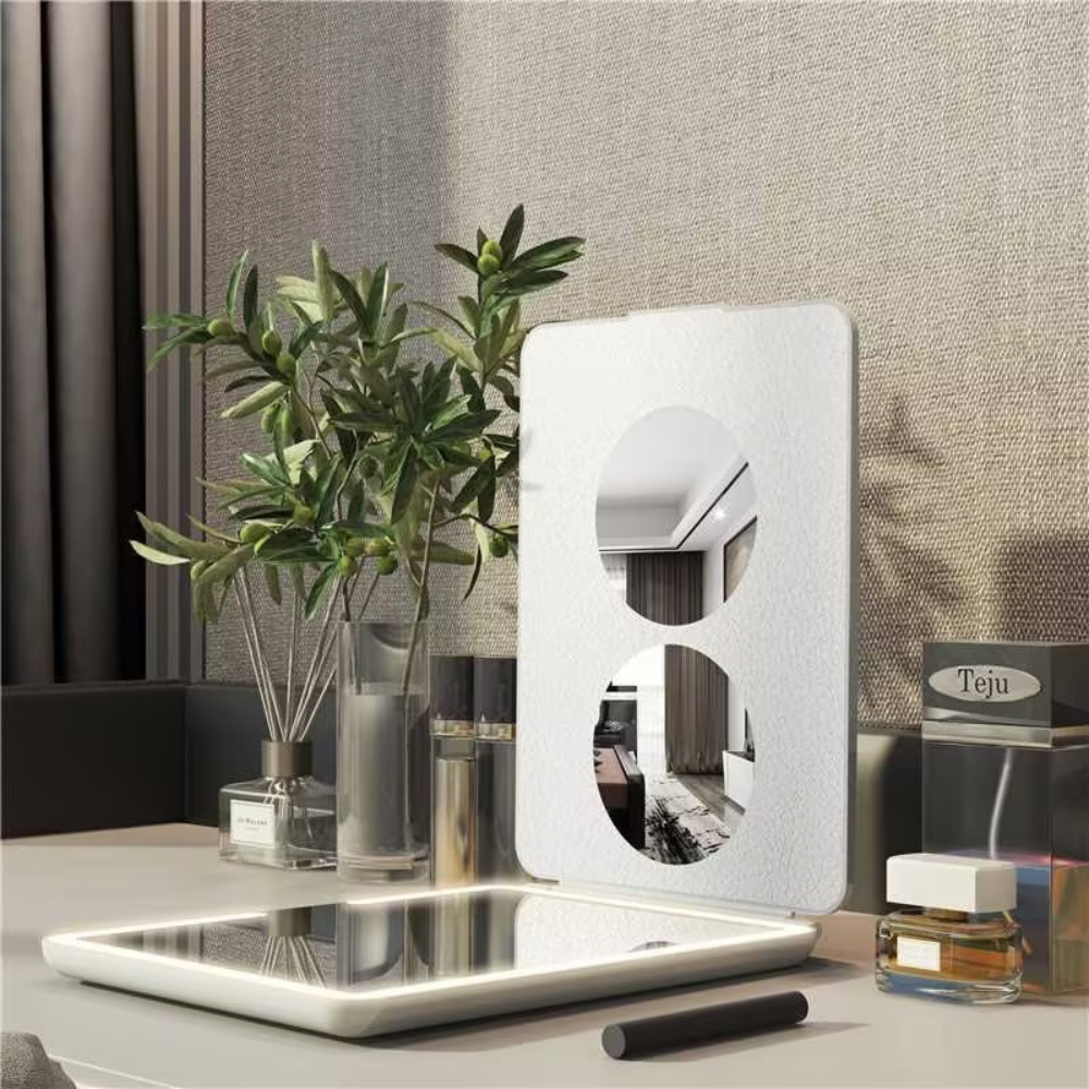 The Vanitii iPad LED Makeup Mirror features 3-color adjustable brightness, USB rechargeable and protective flip cover