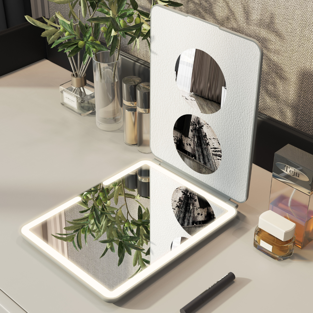 The Vanitii iPad LED Makeup Mirror features 3-color adjustable brightness, USB rechargeable and protective flip cover