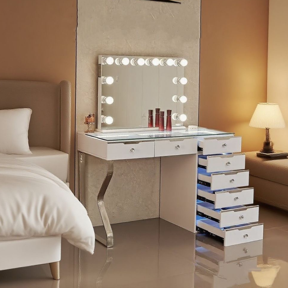 ドレッサー・鏡台 STAND JEWELRY DRESSER MIRROR Vanitti-Queen-8-Drawer-Dresser