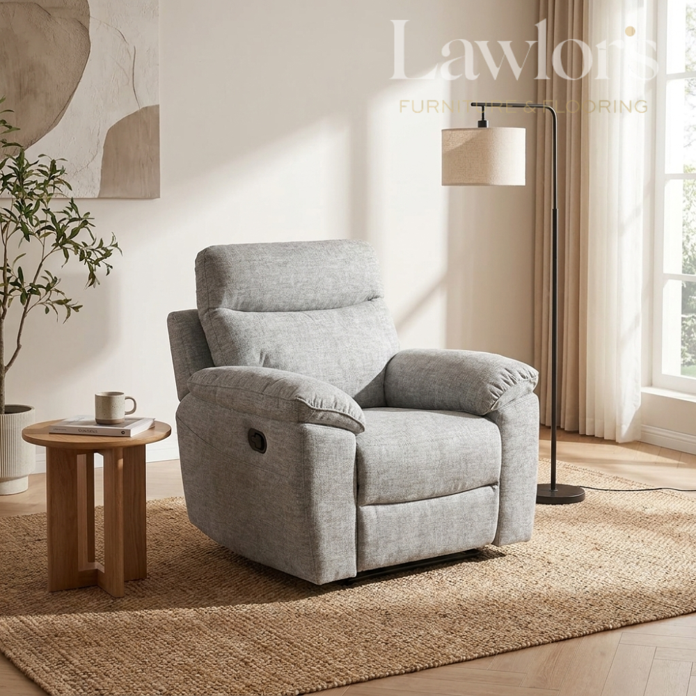 Light brown 1 seater recliner chair in a living room