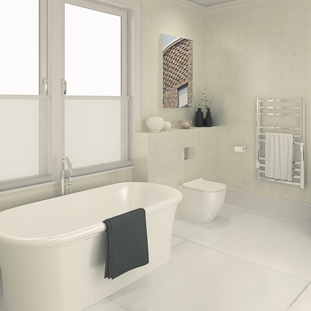 The Aquaply Harmony Silver wall panel features a glittery and glossy finish with easy installation, antibacterial protection and a 35 year guarantee