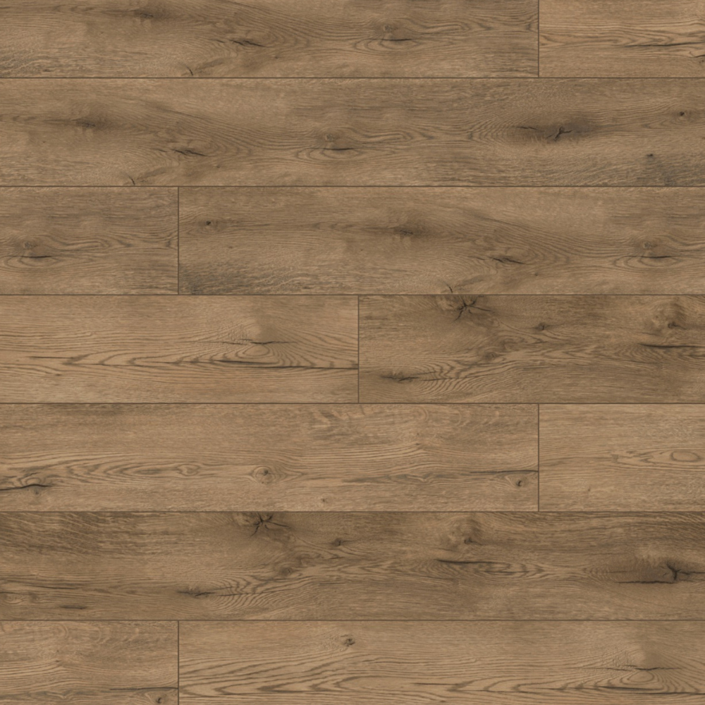 The Westside Oak Laminate Flooring - 12mm features rustic brown tones, AC4 durability, V Groove Bevel, water protection and easy click installation