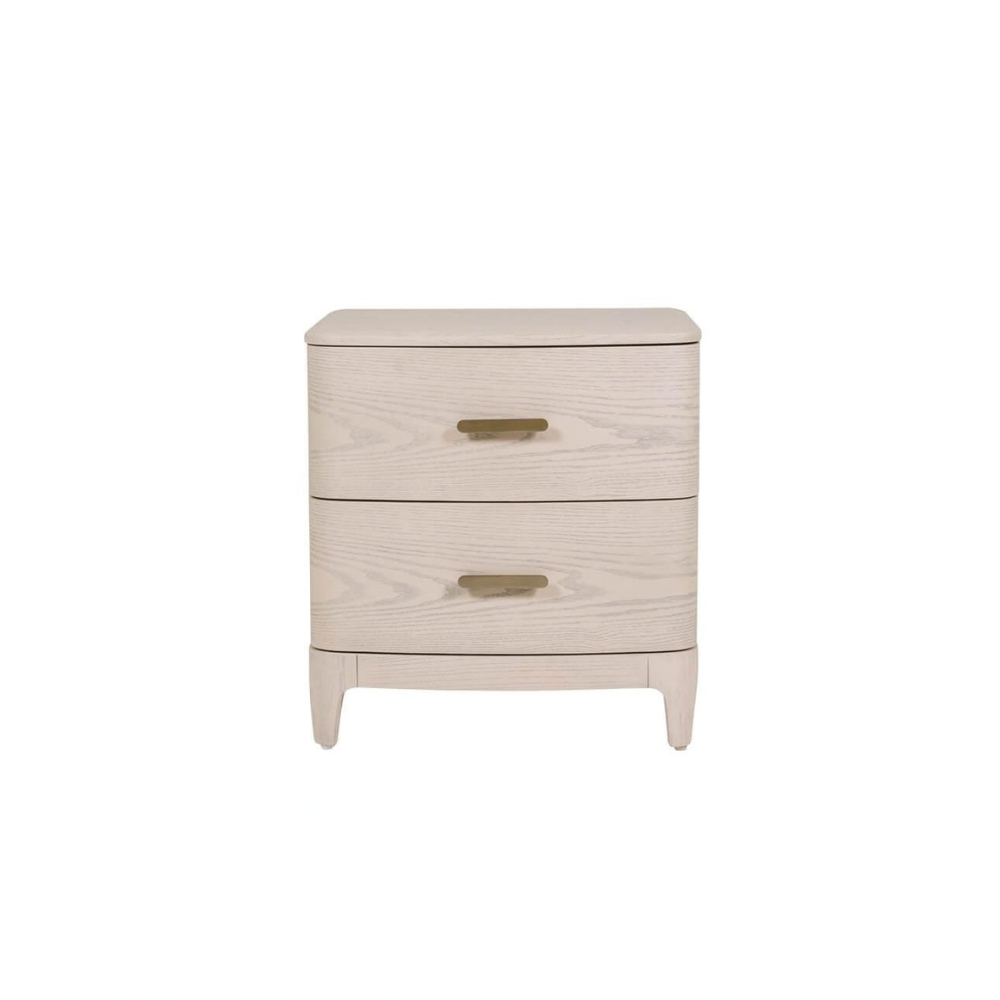 The Zahra Bedside Locker 2 Drawer in Parisian Cream comes with an oak finish, providing both an elegant style and functionality.