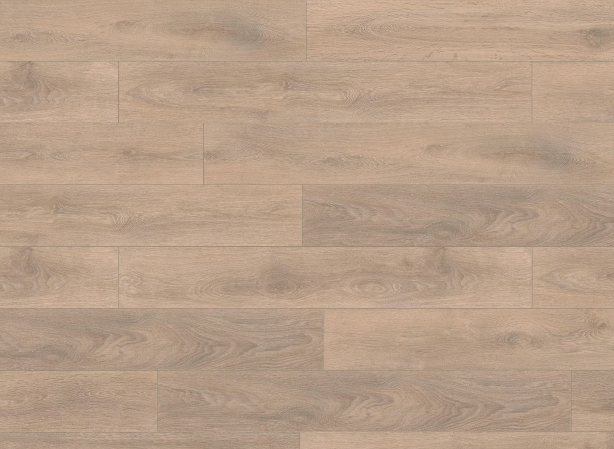 Blonde Oak Laminate Flooring - 8mm, realistic wood look, AC4 wear rating, 20-year guarantee, underfloor heating compatible, ideal for homes and commercial spaces.