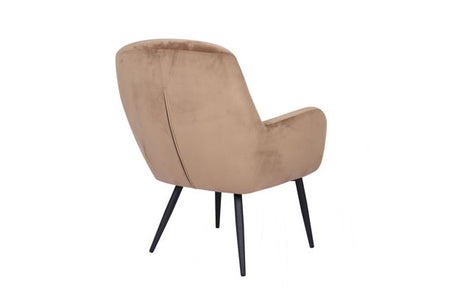 The Cassie Accent Armchair features luxurious velvet in vibrant camel, with a detachable cushion for easy maintenance