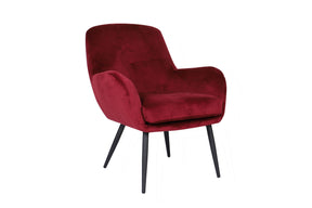 Cassie Accent Armchair features luxurious velvet in vibrant crimson, with a detachable cushion for easy maintenance.