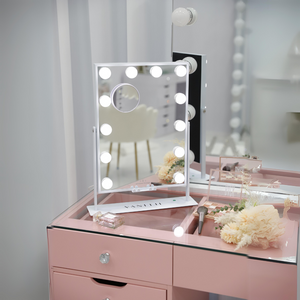 The 12 Bulbs Hollywood Mirror Bluetooth speaker - wireless charging, 3-colour dimmable lights and smart touch control