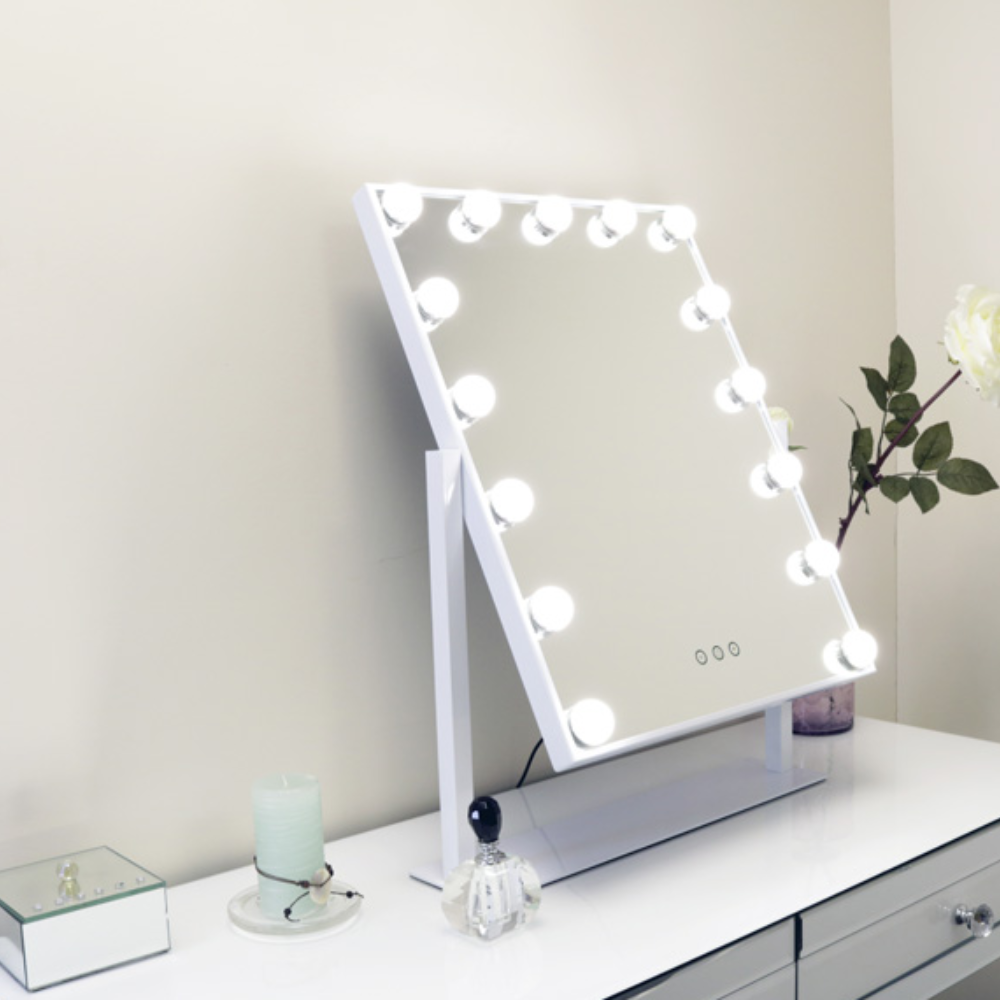 Glow up in style with this 15 Bulb LED Hollywood Makeup Mirror with Swivel Stand - 600mm featuring an adjustable swivel stand, 15 LED bulbs and sleek design