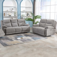 The Hayden Recliner Sofa Set in Light Grey features manual reclining, plush comfort, and durable upholstery