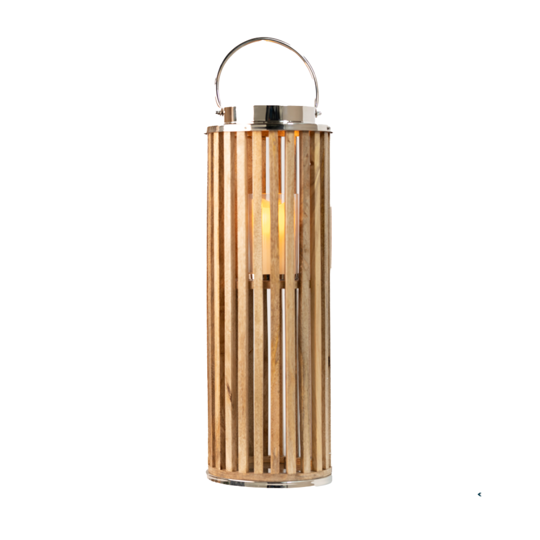 Nina Floor Standing Lantern Wood/Chrome 69cm