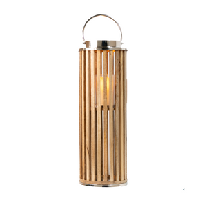 Nina Floor Standing Lantern Wood/Chrome 69cm