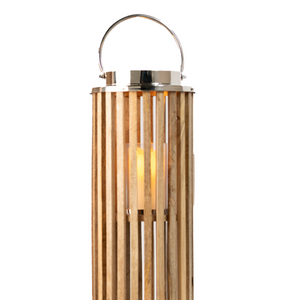 Nina Floor Standing Lantern Wood/Chrome 69cm