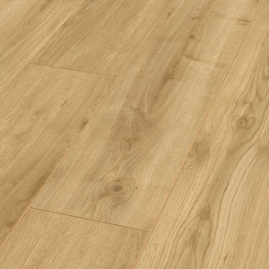 The Adaja Oak Laminate Flooring - 12mm, AC5 durable, light oak finish, easy 5G Click installation, underfloor heating compatible.