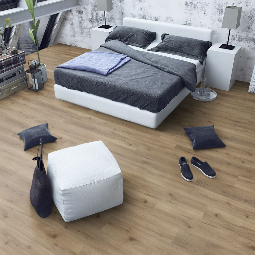 Enhance your space with Albany Oak Laminate Flooring 12mm durable, antibacterial and easy to install with a natural wood finish and 15-year guarantee.