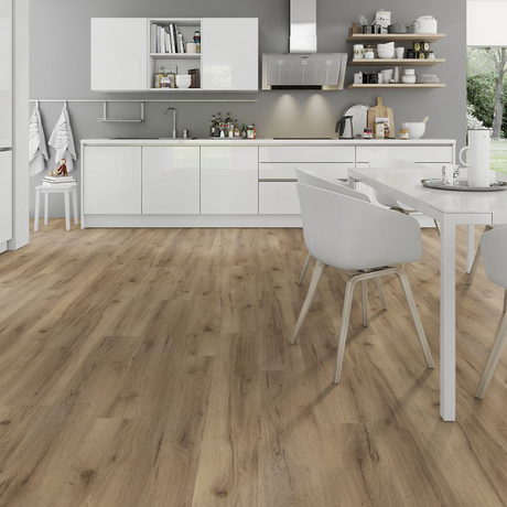 Enhance your space with Albany Oak Laminate Flooring 12mm durable, antibacterial and easy to install with a natural wood finish and 15-year guarantee.