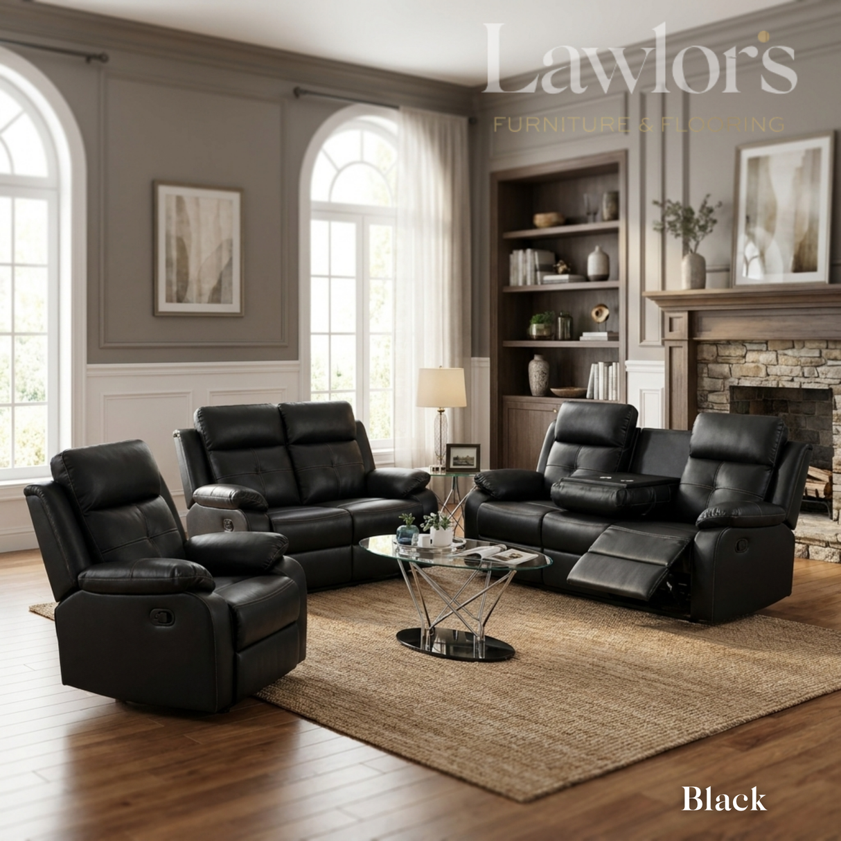 Black recliner sofa set in a living room