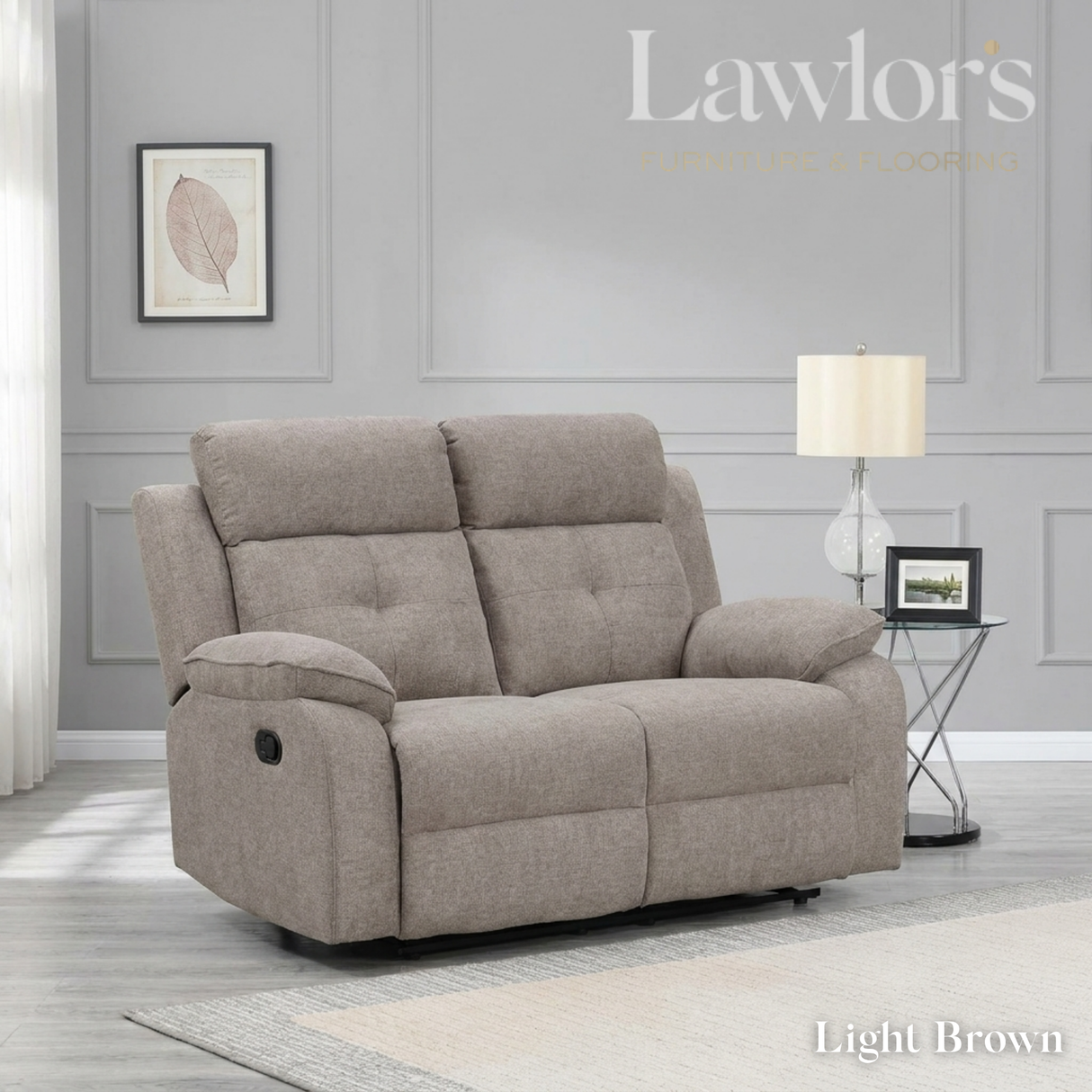 Light brown 2 seater recliner in a living room