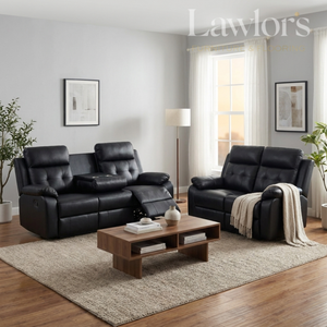 Black 3+2 recliner sofa set in living room setting