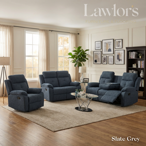 Slate grey recliner sofa set in a living room