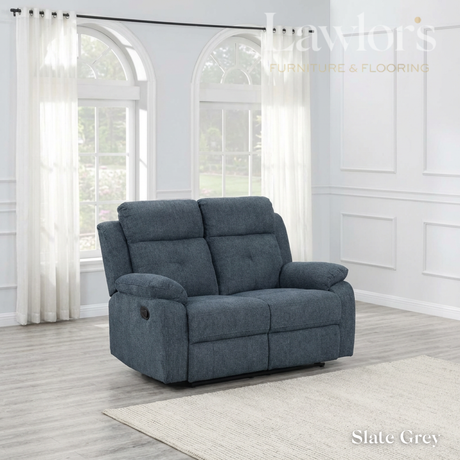 Slate grey 2 seater recliner in a living room