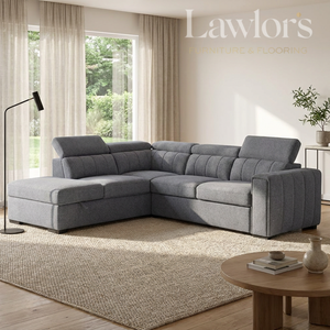 Grey sectional LHF sofa bed in a living room