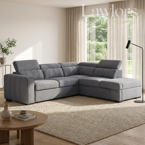 Grey sectional RHF sofa bed in a living room
