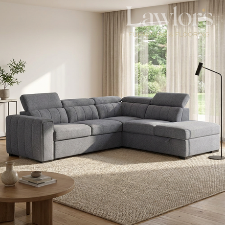 Grey sectional RHF sofa bed in a living room