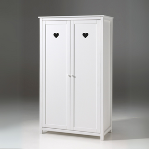 The Amori White 2 Door Wardrobe with hearts offers romantic style and space for storing various clothing, bed linen and ample storage for accessories