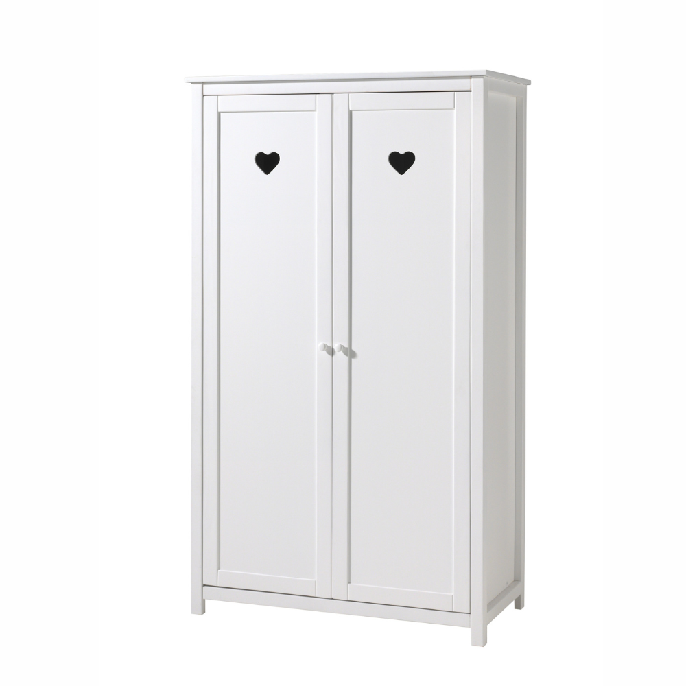 The Amori White 2 Door Wardrobe with hearts offers romantic style and space for storing various clothing, bed linen and ample storage for accessories