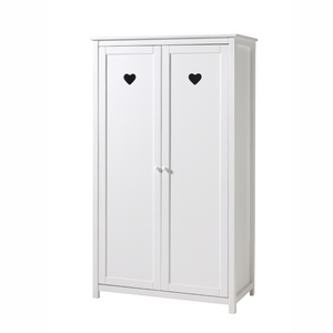 The Amori White 2 Door Wardrobe with hearts offers romantic style and space for storing various clothing, bed linen and ample storage for accessories