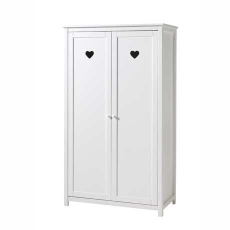 The Amori White 2 Door Wardrobe with hearts offers romantic style and space for storing various clothing, bed linen and ample storage for accessories