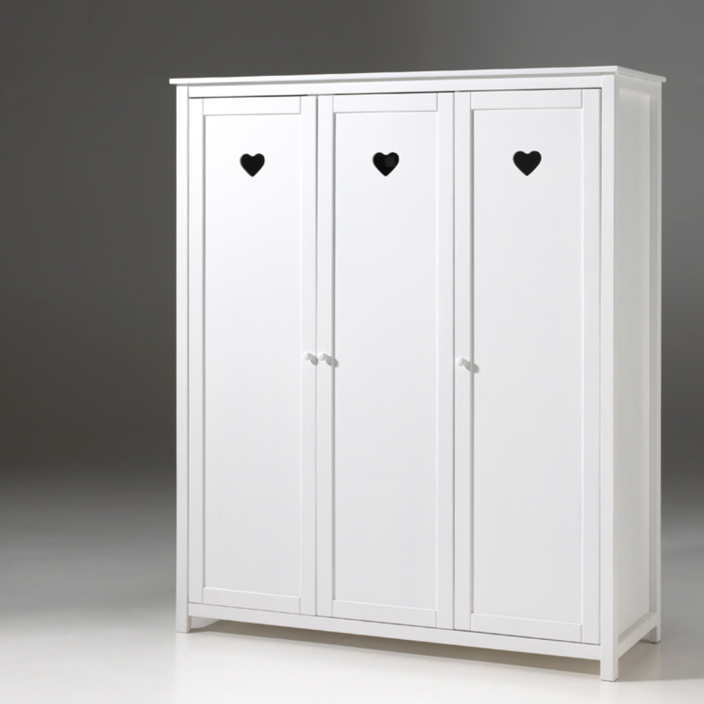 The VIPACK Amori White 3 Door Wardrobe with hearts offers romantic design and storage space for storing clothes, bed linen and more