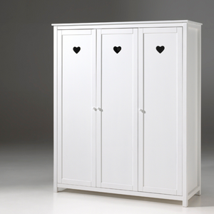 The VIPACK Amori White 3 Door Wardrobe with hearts offers romantic design and storage space for storing clothes, bed linen and more