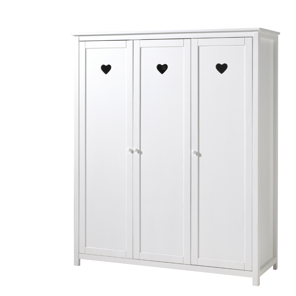 The VIPACK Amori White 3 Door Wardrobe with hearts offers romantic design and storage space for storing clothes, bed linen and more