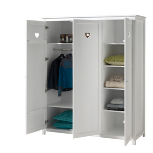 The VIPACK Amori White 3 Door Wardrobe with hearts offers romantic design and storage space for storing clothes, bed linen and more