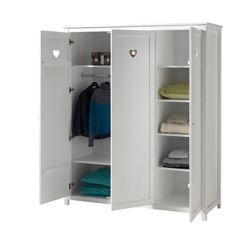 The VIPACK Amori White 3 Door Wardrobe with hearts offers romantic design and storage space for storing clothes, bed linen and more