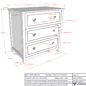 The Amori Dresser with Changing Top White baby room dresser with hearts & romantic charm includes attachment for changing or diaper mat & soft close drawers