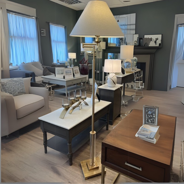 With its tapered fabric shade, the Annery Tall Floor Lamp (161cm) in antique brass provides warm, sophisticated lighting that is ideal for any area.